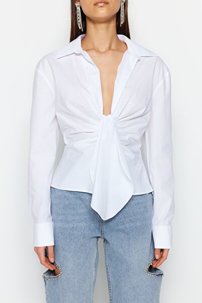 Trendyol Collection Ecru Collar Detailed Poplin Shirt TPRSS23GO00005