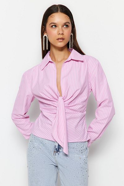 Trendyol Collection Cămașă din poplin cu guler roz TPRSS23GO00005