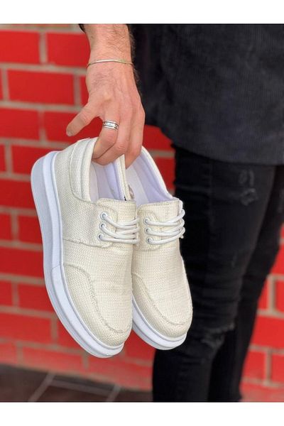 BPM Kb-042 Pantofi albi casual pentru bărbați, cu șireturi