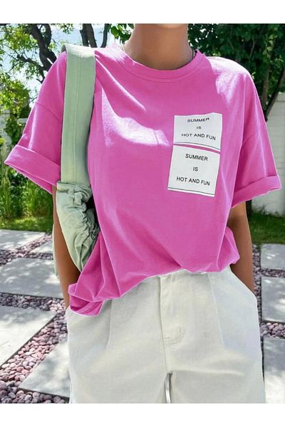 MOONBULL Υπερμεγέθη ροζ Hot And Fun printed T-shirt