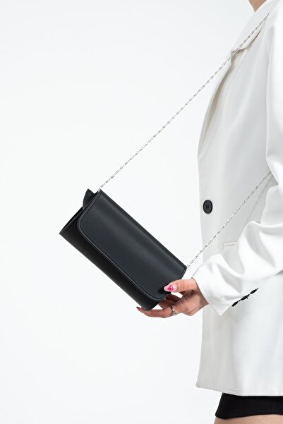 bibags Siyah Saten Abiye Çanta Portföy Çanta Clutch Çanta
