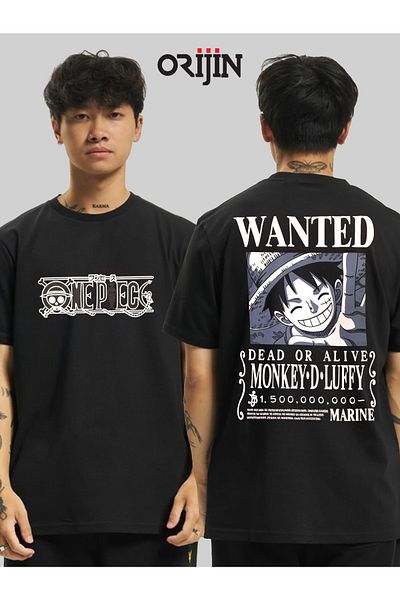 Orijin Tekstil Ζητείται μπλουζάκι One Piece Monkey D. Luffy Μπροστινό πίσω με στάμπα μαύρο unisex