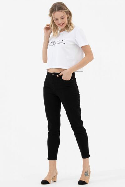 DRC trend Hazel Black Mom Jeans Sa likrom Crne, otporne na izbleđivanje, izuz...