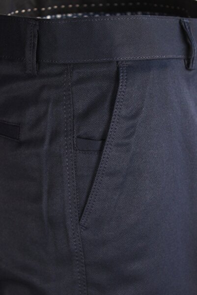 Varetta Men's Navy Blue Dobby Classic Linen Trousers