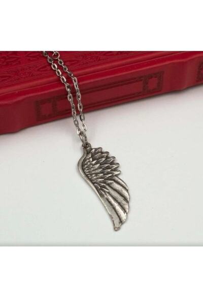 LA TINY قلادة كبيرة بجناح الملاك باللون الفضي