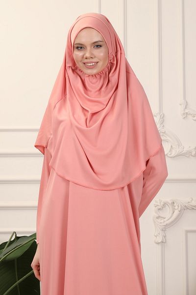 Transacoustic Dried Rose One-Piece Prayer Dress with Self-Headscarf, Easy to Use