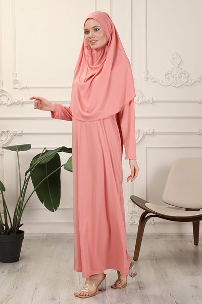 Transacoustic Dried Rose One-Piece Prayer Dress with Self-Headscarf, Easy to Use