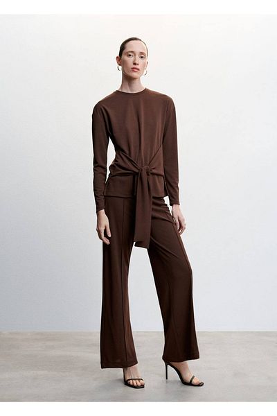 MANGO Woman Straight Cut Trousers with Stitching Detail