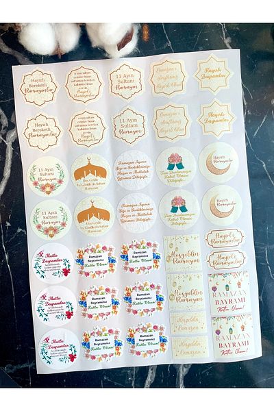 Hayal.kirtasiyesi Ramadan Sticker Set 37 Pieces 4-5 Cm Adhesive Sticker, Ramadan and Eid Theme