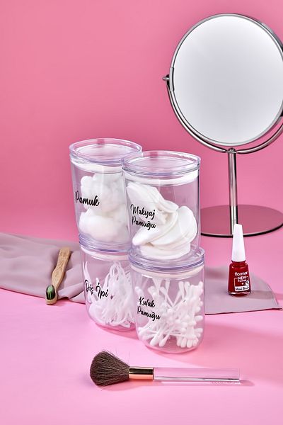 FBZhome 4 συσκευασίες Acrylic Mica Makeup Cotton & Ear Cotton & Dental Floss & Cotton Pads Κουτί αποθήκευσης 400 ml