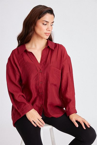 Suzi butik Cămașă roșie Claret de damă, oversize, cu tăiere largă