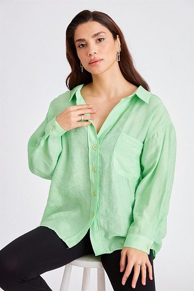 Suzi butik Cămașă de damă, supradimensionată, cu umăr deschis, de culoare verde deschis