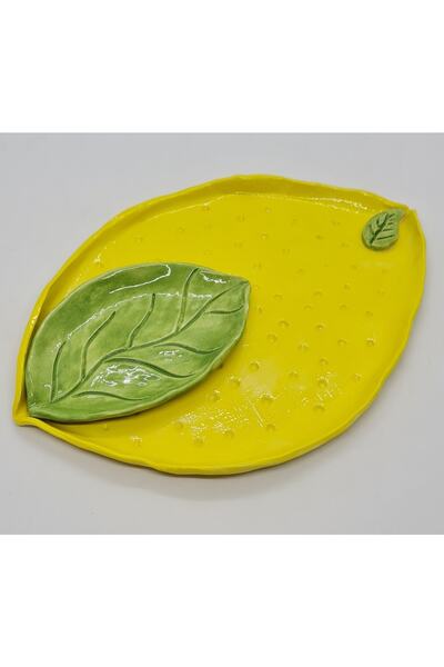 senseoftouch طبق تقديم سيراميك ليموني مصنوع يدويًا