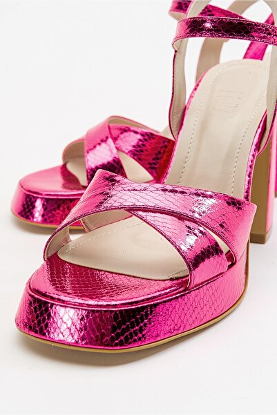 LuviShoes Lello Fuchsia Patterned Women's Heeled Shoes