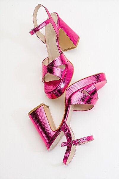 LuviShoes Lello Fuchsia Patterned Women's Heeled Shoes