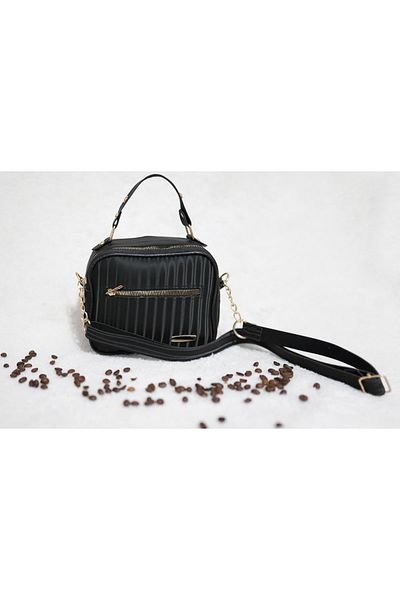 Elentra Satin Look, Two-Compartment Black Shoulder Strap Daily and Evening Dress Trend Bag