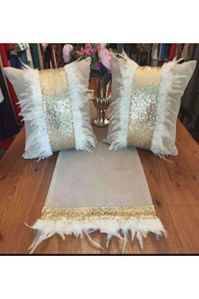 Dekorluk Concept Tüylü Runner Ve 2'li Yastık Takımı