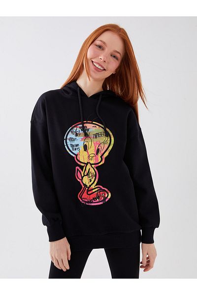 LC Waikiki Dámská oversize mikina s kapucí Tweety Printed