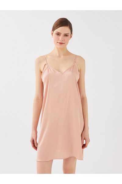 LC Waikiki Satin-Nachthemd mit V-Ausschnitt und Trägern für Damen