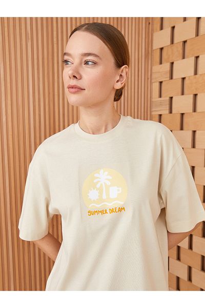 LC Waikiki Crew Neck Printed Short Sleeve Oversize Women's Tunic