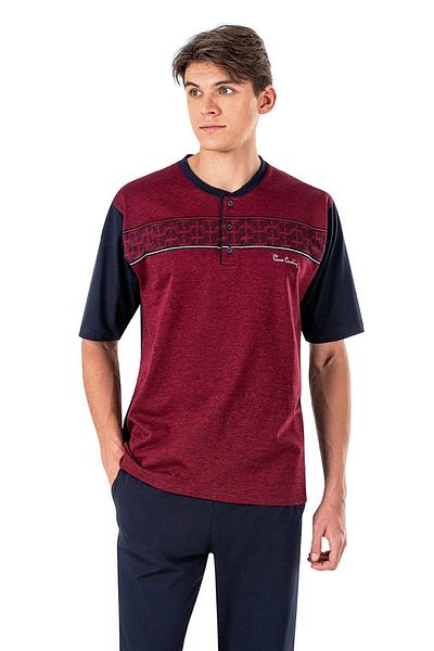 Pierre Cardin 6018 Claret Red Ανδρικό Σετ Πιτζάμες Ζακάρ με κοντό μανίκι 3 τεμ
