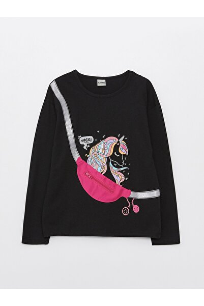 LC Waikiki Bisiklet Yaka Basic Uzun Kollu Kız Çocuk Tişört