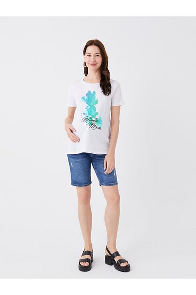 LC Waikiki Kurzarm-Umstands-T-Shirt mit Rundhalsausschnitt und Minnie Mouse-Aufdruck
