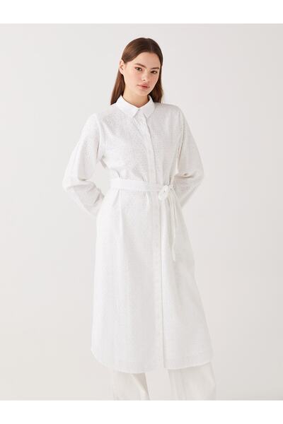 LC Waikiki Gömlek Yaka Nakışlı Uzun Kollu Poplin Kadın Tunik