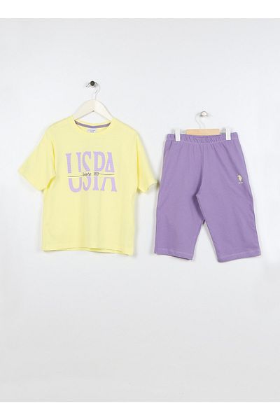 U.S. Polo Assn. Set de pijamale galbene imprimate pentru fete Us1416