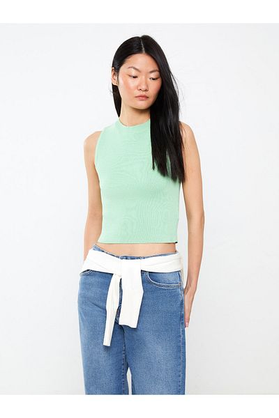 LC Waikiki Dámské úpletové tílko Crew Neck Straight Crop