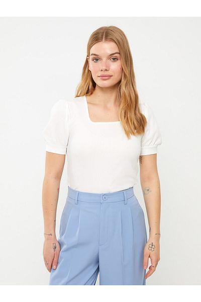 LC Waikiki Dámská halenka - čtvercový výstřih, rovný střih, krátký rukáv