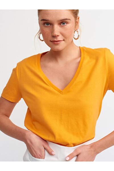Dilvin 3470 Tricou de bază cu decolteu în V-portocaliu