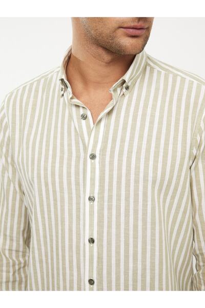LC Waikiki Normál szabású, hosszú ujjú csíkos vászon férfi ing