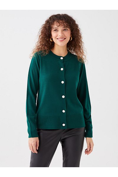 LC Waikiki Women's Knitwear Cardigan - Crew Neck, Solid Long Sleeve