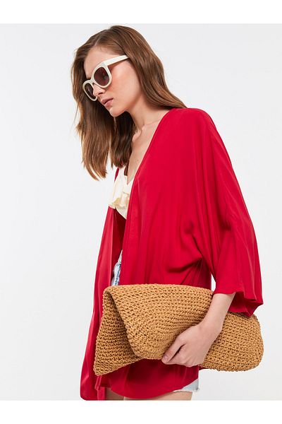LC Waikiki Damen-Kimono aus Viskose mit Schalkragen, einfarbig