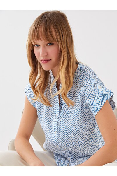 LC Waikiki Kaçık Yaka Desenli Kısa Kollu Kadın Gömlek