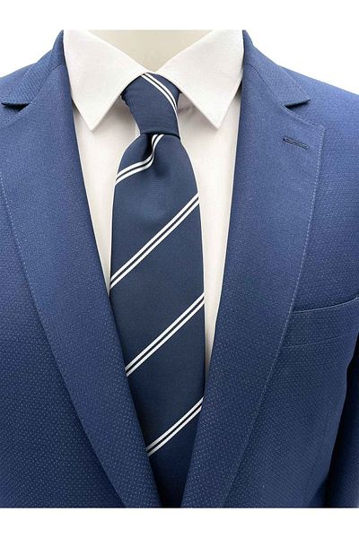 Brianze Navy Blue White Striped Tie