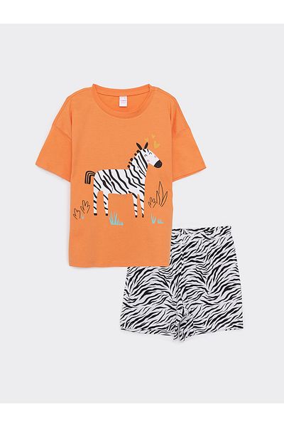 LC Waikiki Girl's Pajama Set with Shorts - Crew Neck, Short Sleeve