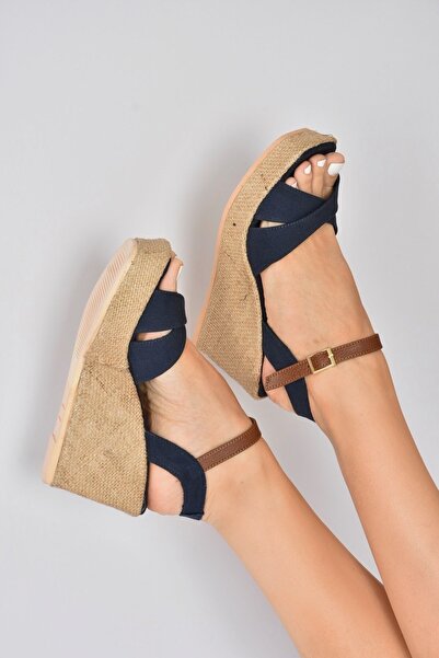 Fox Shoes Γυναικεία παπούτσια με τακούνι από λινό Navy Blue