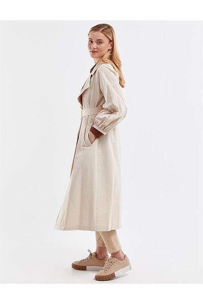 Kayra Balloon Arm Sleeves Frilly Belted Cap 14035 Beige