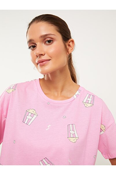 LC Waikiki Bedrucktes Kurzarm-Pyjama-Set aus Baumwolle mit Rundhalsausschnitt für Damen