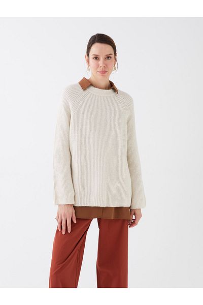 LC Waikiki Damen-Strickpullover – Rundhalsausschnitt, solide lange Ärmel