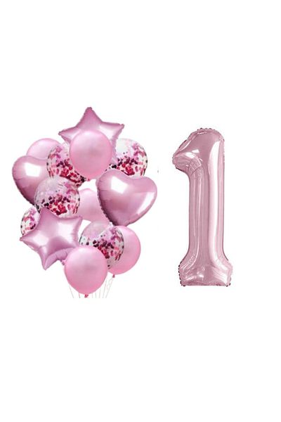 parti sürprizi Pink 1 Year Old Foil Balloon Set