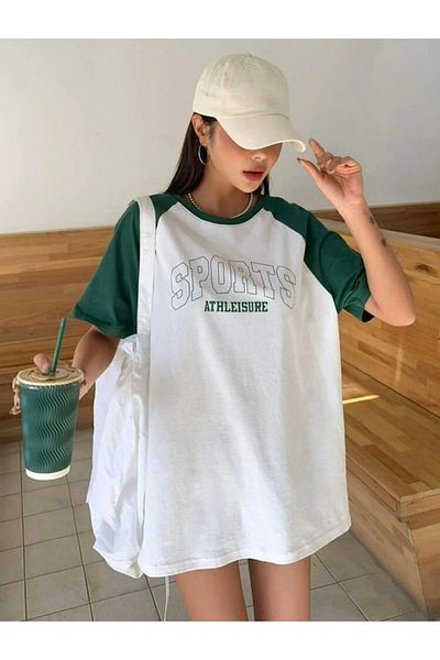 AFROGİYİM Tricou oversize cu imprimeu sport Athleisure pentru damă