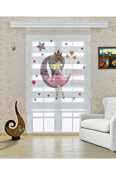 serir home Ayda Oturan Kız Baskılı Zebra Perde Çocuk Odası Zebra Perde (en*boy)