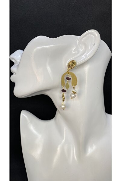 Porsuk Alternatif El Yapımı Lak Kaplama Gerçek Inci Ve Ametist Taşlı Kadın Küpe