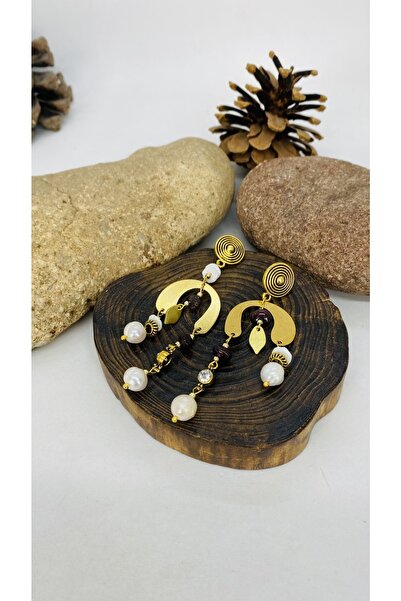 Porsuk Alternatif El Yapımı Lak Kaplama Gerçek Inci Ve Ametist Taşlı Kadın Küpe