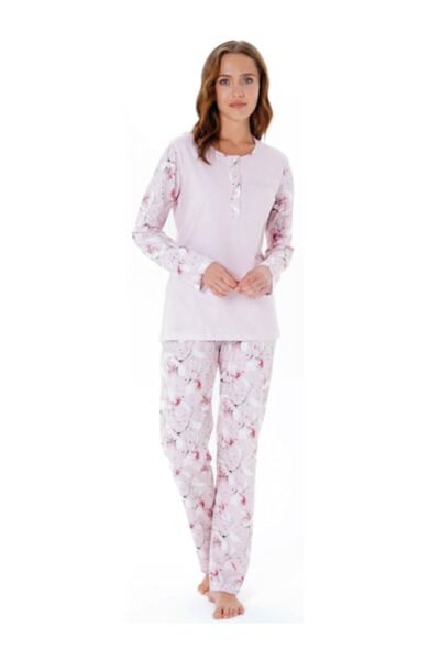 Pijadore 1341 Battal Uzun Kollu Kadin Pijama Takım