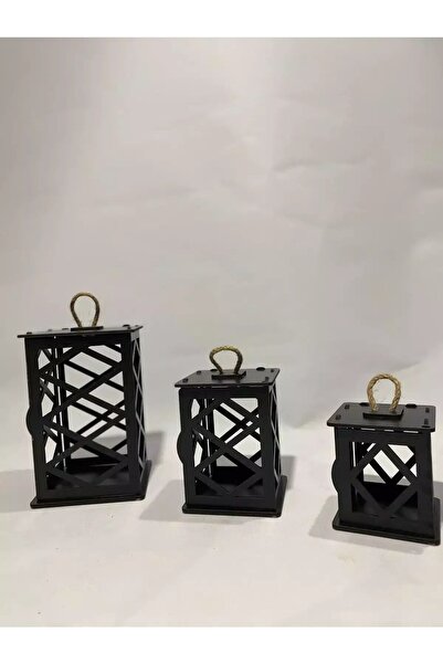 HomeJamin 3'lü Mini Ahşap Dekoratif Süs Fener Seti