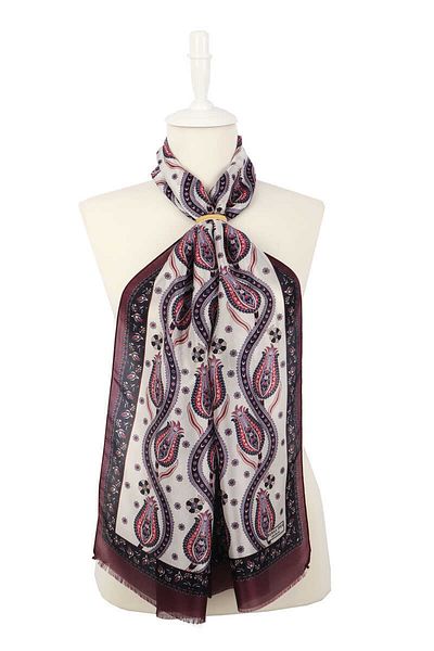 Bursa İpek Plum Navy Blue Row Tulip Voile Silk Scarf